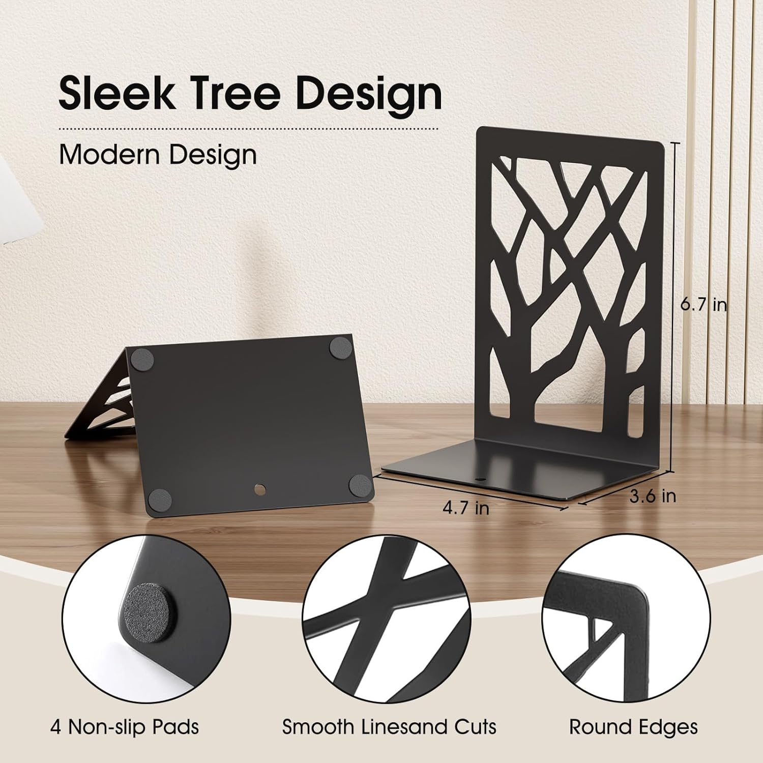 1775416535_577_Modern-Tree-Design-Metal-Bookends-2-Pairs Modern Tree Design Metal Bookends, 2 Pairs